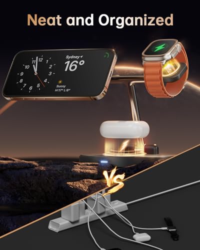 Image of HEYMIX 3-in-1 Magsafe Wireless Charger, Fast Wireless Phone Charging Dock Compatible with Apple, Magnetic Wireless Charging Stand Compatible with iPhone 15 /14 /13 /12 (T20-B)