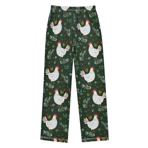 Rooster Floral Boys Long Pants Soft Trousers Elastic Waist Kids Lounge Bottoms with Pockets S-XL