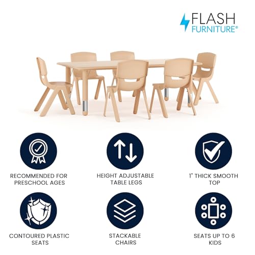 Image of Flash Furniture Kids 47.25x23.6 in Activity Table with 6 Chairs, Natural