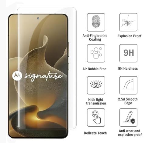 Image of FabeKee UV Tempered Glass Screen Protector Guard Compatible For Motorola Signature 5G (6.8 Inch, Pack of 1) Full Adhesive UV Curved Case Friendly HD Clarity with easy installation kit
