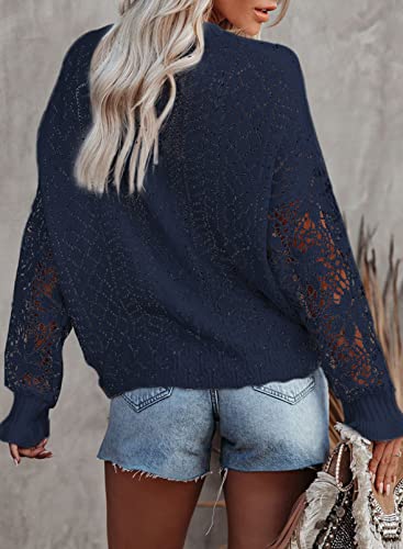 Image of Dokotoo Womens Crewneck Crochet Lace Long Sleeve Hollow Out Cable Knit Sweaters Pullover Tops