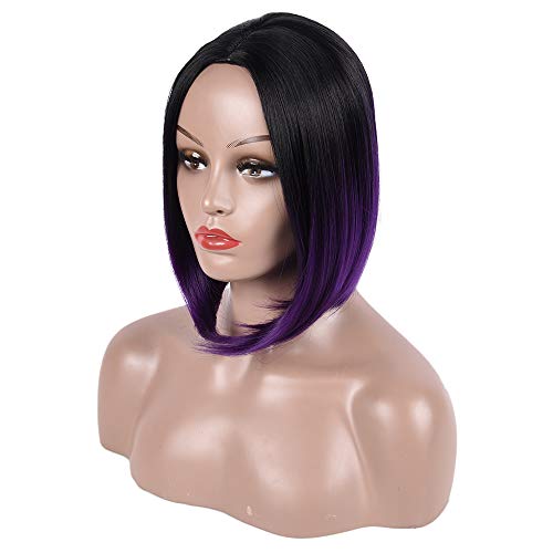 Short Bob Straight Ombre Purple Synthetic Hair Wig for Women 12 Inch Middle