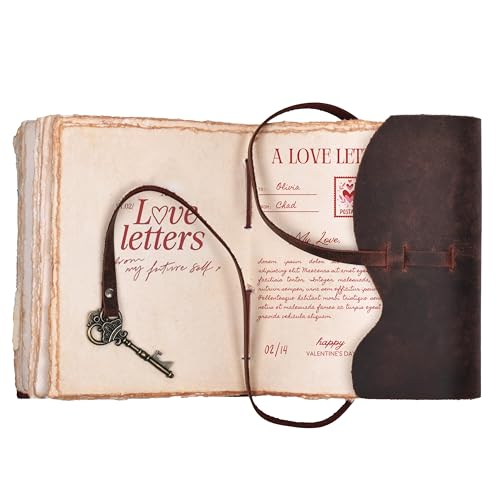 Image of LEATHER VILLAGE Leather Journal Blank Pages Key Lock, Rustic Brown 10x7. | Handmade Deckle Edge paper, 200 Blank Pages ,Book Of Shadows, Sketchbook, Scrapbook, Leather Journal , Chocolate Brown 10x7