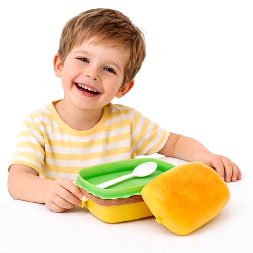 Image of WISHKEY Rectangle Shaped Burger Lunch Box for Kids, Three Compartments for Boys & Girls 3 Containers Lunch Box (900 ml)