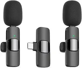 Microfone de Lapela sem fio para telefone (Type C) Microfone Duplo sem fio para gravação de vídeo Transmissão ao vivo, vlog, YouTube, TikTok, Facebook, zoom Redução de ruído Plug-Play. Andróide