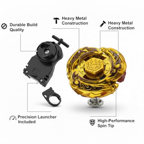 Image of Funstars L-Drago Destroy F:S Metal Fury Spinning Top with String Launcher High-Performance Aluminum Alloy Build, Robust Plastic Components(Gold)