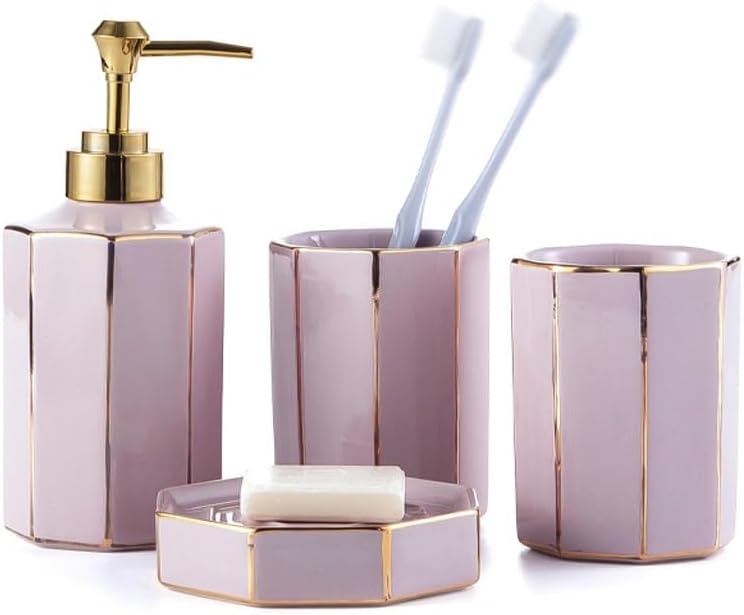 Gold Ceramic Bathroom Wash Set Mouthwash Cup Hand Sanitizer Bottle Toilet Bathroom Set