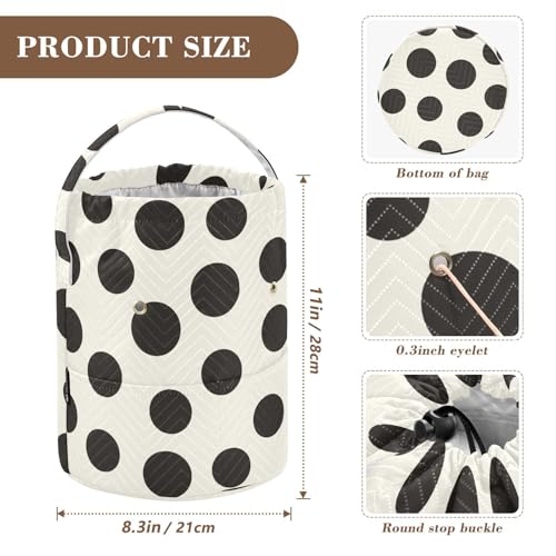 Image of Tatenale Crochet Bag Yarn Bag Knitting Project Bag with Pockets and Handle Portable Yarn Storage Organizer Tangle Free 8.3x11 Inch Black and White Polka Dots