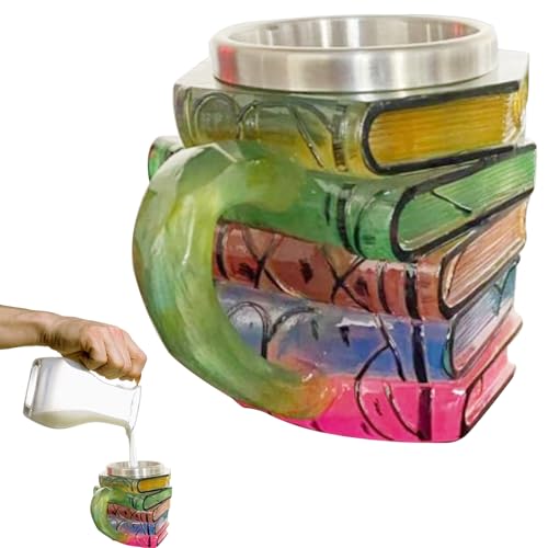 Painted Book Mug   Book Shaped Mug | Handmade Colored Books Coffee Cup | Large Capacity Milk Drinking Drinkware Kitchen Gadget for Latte Tea Beer Cocoa Cappuccino