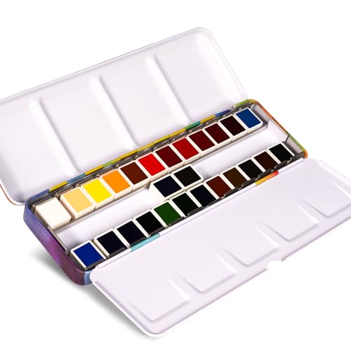 Paul Rubens Watercolor Paint Set 24 Colors Solid Watercolor Paint Easy To Blend And Diffuse Watercolor Palette Compact And Portable Travel Watercolor Set Suitable For Beginners And Professionals