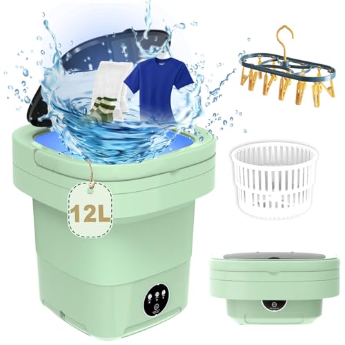Máquina de lavar portátil, máquina de lavar pequena capacidade de 11L, mini lavadora e secadora dobrável com centrifugação para viagem, apartamento, meias, roupa íntima (verde)