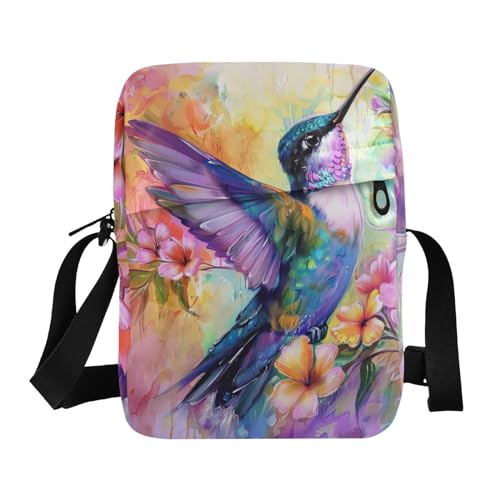 Crossbody Bag Hummingbird Flowers Floral Messenger Bag for Women Men Purse Shoulder Bag Satchel Bag with Adjustable Strap 214B6128