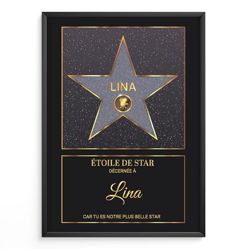 Affiche personnalisée Étoile de Star Hollywood grise – Cadeau personnalisé Prénom Message + Pictogramme – Poster Toile Plexiglas avec ou sans Cadre –...