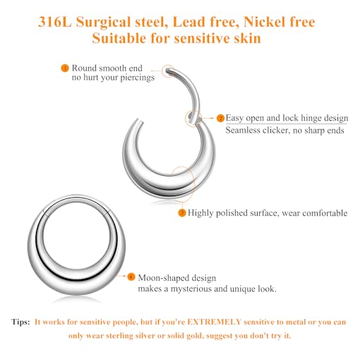 16G Septum Rings Daith Earrings 316L Surgical Steel Hinged Septum Jewelry with Clear Cubic Zirconia for Women Men, 8mm 10mm4