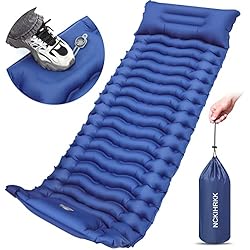 Colchóneta Camping Carrefour NCKIHRKK Colchon Hinchable Camping, 12 cm de Espesor Colchon Inflable Camping con Almohada, Esterilla Hinchable Camping con Bomba de Pie para Exteriores, Senderismo, Playa, Azul