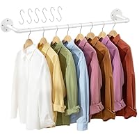 Urban Deco Industrial Pipe Clothes Rack 92cm Inches Wall Mounted Clothes Rail For Bedroom Heavy Duty Detachable Wardrobe Rail Vintage Iron Garment Bar With 2 Base White (Holds Up To 45 KG)