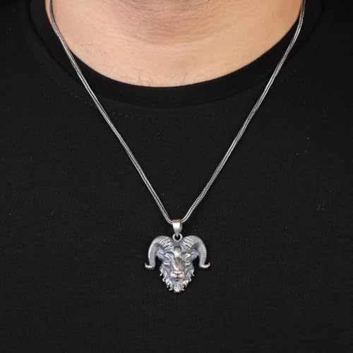 Collier de chèvre en argent massif de style gothique et biker pour homme