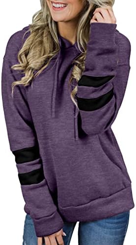 CHICZONE Soft Hooded Sweatshirts for Women Long Sleeve Pullover Hoodie Casual Tops Stripe Fall Shirts Purple L