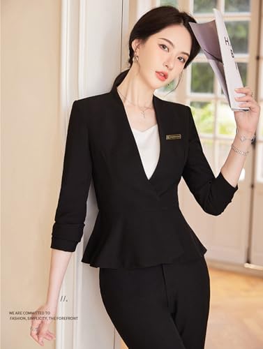 Women's 2-Piece Office Lady Business Suit Set Slim Fit Peplum Jacket & Pants2