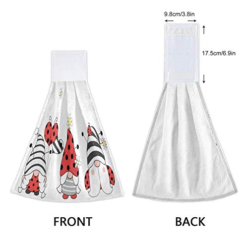 Kocoart Spring Ladybug Gnomes Kitchen Hand Towels Summer Hanging Tie Towel Dish Towel With Loop 2Pcs, Soft Super Absorbent Dishcloths Fingertip Towel For Bathroom Washroom Guestroom Hotel 12X17 In #TOP2