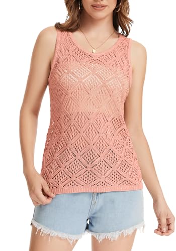 Image of Bosmeer Women's Hollow Sweater Vest Crochet Tank Tops Knit Out Sleeveless Cover Up Summer Boho Top Pullover