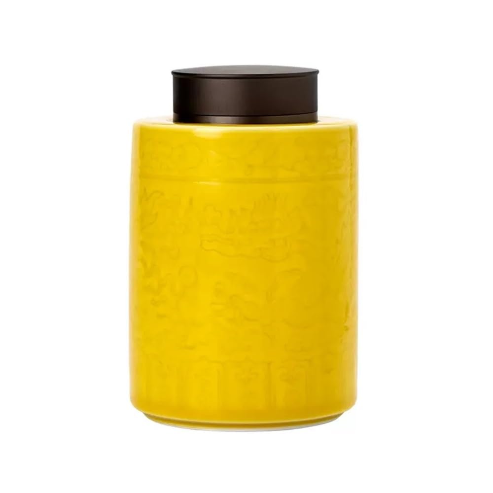 CHENGAIJIAN Tea Canister Ceramic Tea Canister with Airtight Double Lids 700ML（Yellow）