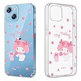 Cute Rabbit Case Compatible with iPhone 14 Plus for Women Girls Kids,Clear Case with Strawberry...