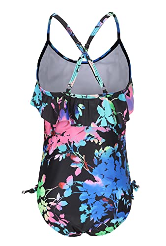 Image of Girls One Piece Swimsuits Ruffle Bathing Suit Kids Hawaiian Floral Swimwear 3-16 Years