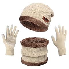 Beige--3 Pcs--(hat+scarf+gloves)