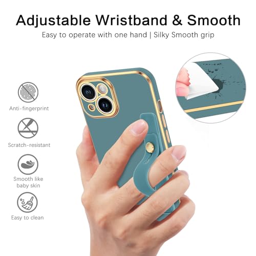 Coque iPhone 15 fine et souple antichoc bleu gris avec support