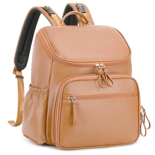 LORADI Wickeltaschen-Rucksack mit großer Kapazität und Storller-Clips, wasserabweisender Reiserucksack mit Diebstahlschutztasche, Dunkelbraun, Large, Wickeltasche