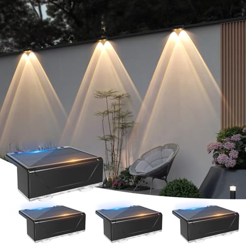 MUSUNIA Lampada da parete solare per esterni, impermeabile, per esterni, con 3 modalità di illuminazione, per recinzione, scale esterne, gradini, veranda, ponte, patio (4 pezzi)