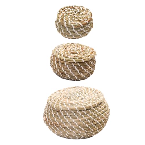 HEALEEP Assorted Small Wicker Baskets Lids Straw Storage Baskets for Fruits Snacks Home Decor Organization