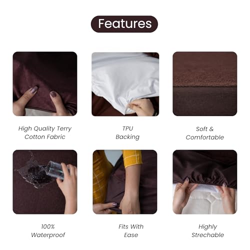 Image of Mattress Protector King Size, Terry Cotton Waterproof Bed Protector King Size, 78x72x8 Inch, Breathable Noiseless Ultra Soft, Elastic Fitted Mattress Cover | Bed Cover (Coffee)