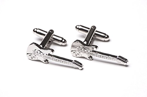 Preisvergleich Produktbild Elektrische Gitarre Musik Manschettenknöpfe Silber Metall Fender Strat Model mit luxuriöser Geschenkbox