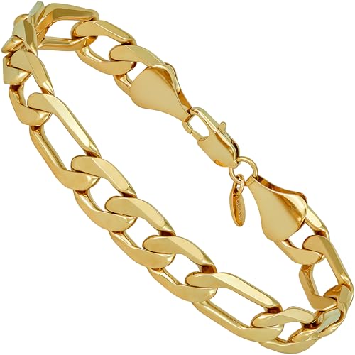 Pulsera Figaro Biselada 11mm Chapada Oro 24k