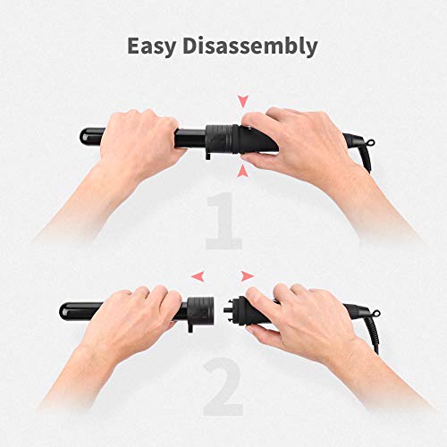 ELEHOT Curling Iron Curing Wand Set 6 in 1 Interchangeable Ceramic Tourmaline Hair Barrels and Temperature Display & Heat Settings with Protective Glove (White) - Thumbnail 4