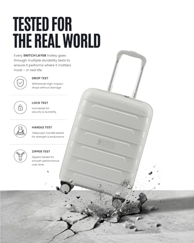 Image of SNITCH Layer Cabin Size Light Grey Polypropylene Hard Travel Suitcase - Trolley Bag Small & Luggage with 8 Wheels, Premium Lock, Wet & Dry Pouch & Free Shoe Bag