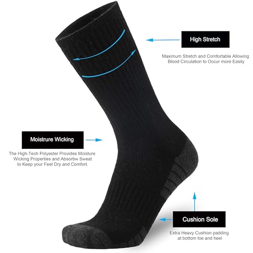 ONKE Max Full Cushion Crew Socks for Men M-XXL Athletic Work Boots Heavy Duty Steel Toe Thick Warm Moisture Wicking Control(Black M) - Thumbnail 5