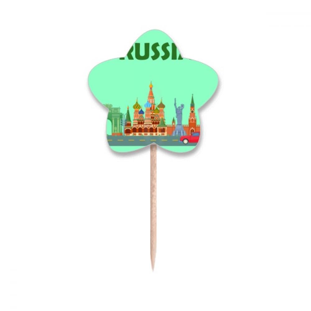 Picks cupcakes Russie Kremlin avec mini drapeaux graffiti pour décoration de buffet de fête
