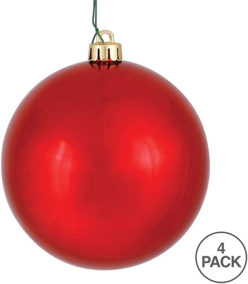 Vickerman 4.75" Red Shiny Ball Ornament, 4 per Bag