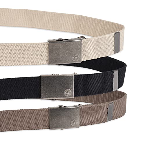 Levi’s All-Gender Casual Cut-To-Fit Web Belt Set –3 Pack Straps With Interchangeable Buckle, Black/Olive/Khaki, One Size #TOP1