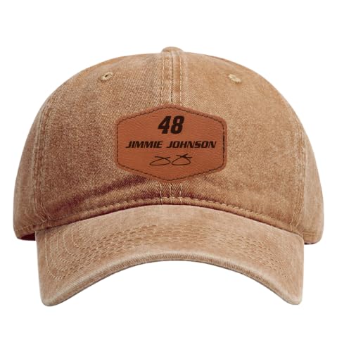 Jimmie Johnson #48 Nascar Offic. LIC. Dad Hat - Unisex Baseball Cap with Hexagonal Engraved Leather Patch (Coffee)
