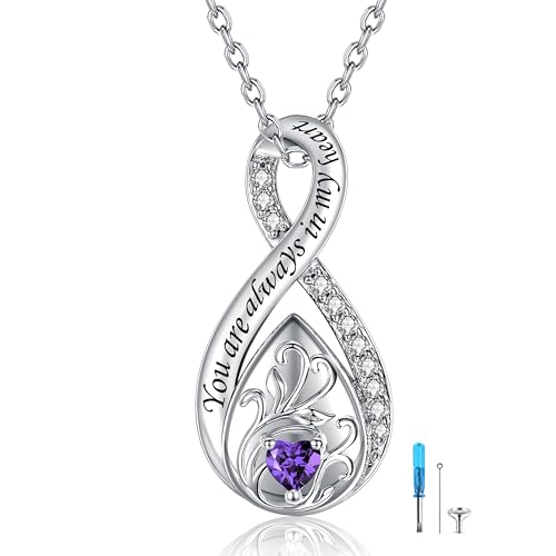 ZOEXUE Infinity Purple Urn Necklace for Human Ashes: Sterling Silver Teardrop Cremation Jewelry for Women - Ashes Keepsake Pendant Memorial Jewelry Gifts for A Loss of Loved Ones