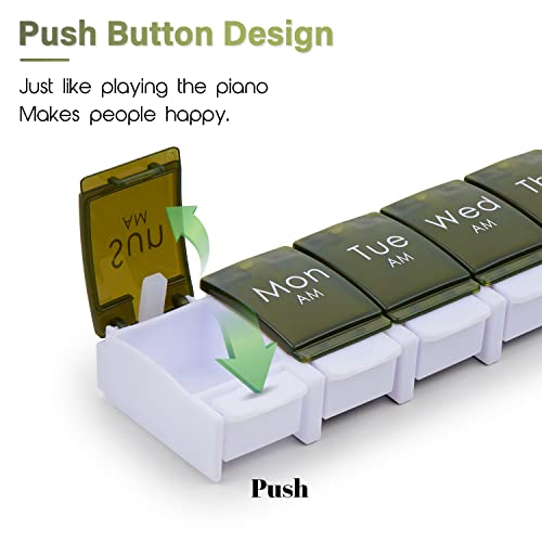 Image of 2 Week Pill Box, MOLN HYMY 7 Day Pill Organizer 2 Times a Day, Weekly Pill Container to Hold Medication, Vitamins Fish Oils (Green)