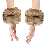 Gvhntk Women's Faux Fur Wrist Cuff Faux Fur Arm Warmer Wristbands Winter Women Fur Cuffs (Brown)