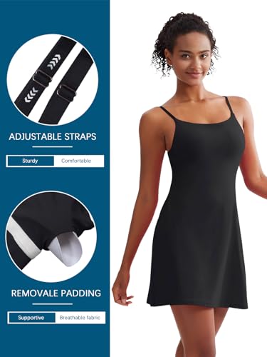 Image of Sexyasasii Women's Summer Tennis Dress with Built in Shorts and Bra Sleeveless Backless Workout Active Exercise Golf Dress