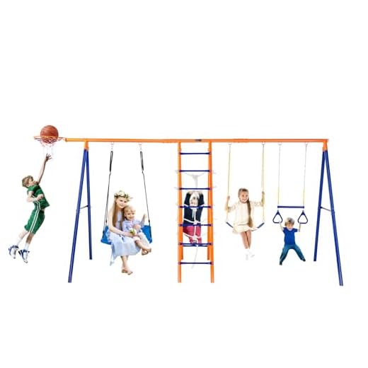 VEVOR Altalena da Giardino, Altalena 6 in 1, Altalena in Metallo per Carichi Pesanti da Esterno con 2 Altalene, Barra a Trapezio, Scala da Arrampicata, Capacità di 200 kg per Bambini dai 3 Anni in Su
