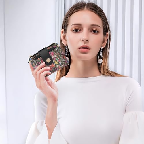 Image of Small Womens Wallet,Bifold Leather Wallet for Women RFID Card Holder Ladies Compact Pocket Wallet for Crossbody Bag (Mushroom)