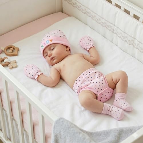 Image of First Kick Baby Mitten Booty Cap Set - 3 Sets (Multicolour) Mittens for New Born Baby 0-3 Months | Useful | Pocket-Friendly | Soft New Born Cotton